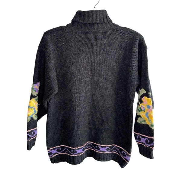 VTG Interim Turtleneck Sweater Abstract Floral Artsy 90s Women Large Cottagecore - Picture 4 of 12